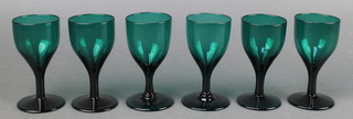 A matched set of 6  Victorian green wine glasses 5" 