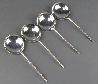 4 Victorian silver serving spoons with twist handles,John Aldwinkle and Thomas Slater  London 1894, 224 grams
