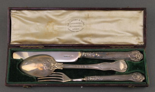 A William IV silver 3 piece christening set comprising knife, fork and spoon in a fitted case, London 1833 