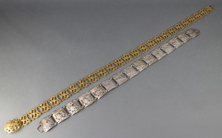 A Chinese white metal plaque belt, an Edwardian gilt ditto 