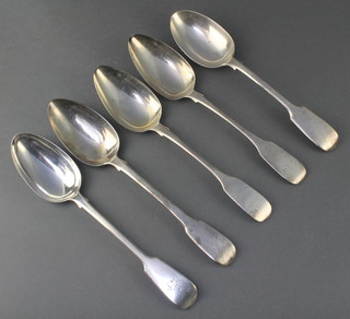 A George III silver table spoon London 1807, 4 others 328 grams 