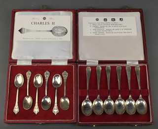 A cased set of 6 silver rat tail teaspoons Sheffield 1973 and a ditto set of trefid spoons Sheffield 1972, cased 144 grams 