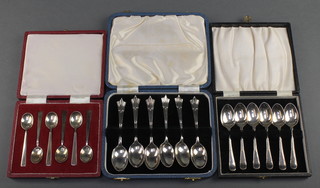 A set of 6 silver teaspoons Sheffield 1940, a cased set of 6 silver coffee spoons Sheffield 1919 and a ditto London 1969, gross 182 grams