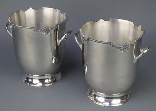 A pair of plated 2 handled wine coolers with floral decoration 10" 