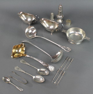 3 silver plated ladles and minor plated items