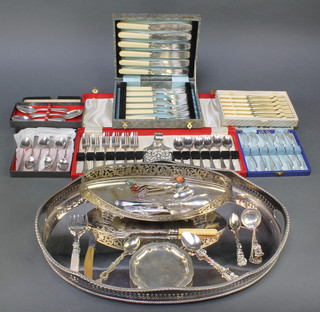 An oval silver plated 2 handled tray and minor plated items