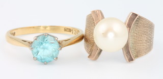 An 18ct yellow gold paste set ring size L and a 14ct gold pearl set ring size I 