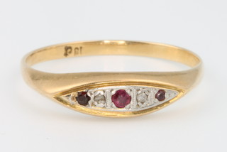 An 18ct yellow gold diamond and ruby ring size T 