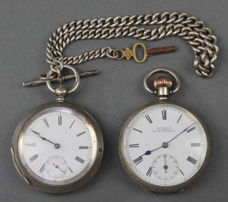 A silver cased mechanical pocket watch, a key wind ditto on a silver Alber 
