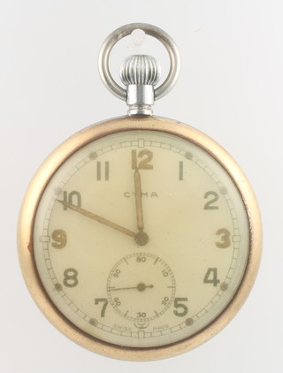 A gentleman's plated cased Cyma Army Issue pocket watch with seconds at 6 o'clock 