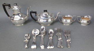 A plated 4 piece tea and coffee set with ebony mounts minor cutlery