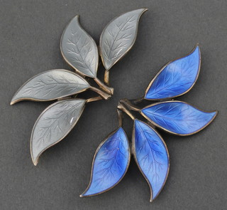 2 Norwegian silver guilloche enamel leaf brooches 15.8 grams