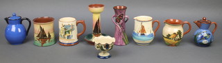 A Torquay chamberstick decorated with boats 8", a mug, 4 jugs, 3 vases
