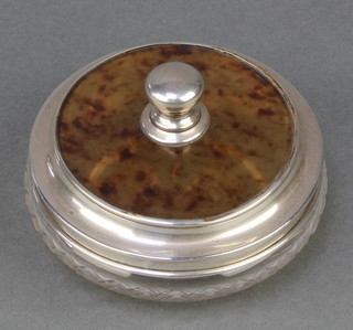A silver mounted tortoiseshell cut glass powder bowl Birmingham 1925 