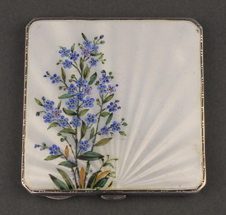 An Art Deco silver and guilloche enamel compact decorated with spring flowers Birmingham 1939