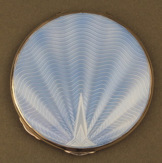An Art Deco silver pale blue guilloche enamel circular compact Birmingham 1936, 100 grams 