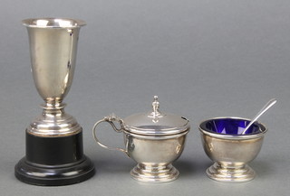 A silver trophy Birmingham 1928 and 2 silver condiments