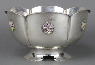 An Edwardian silver rosebowl with enamel floral decoration Glasgow 1907, maker George Edward & Sons 690 grams 9" 