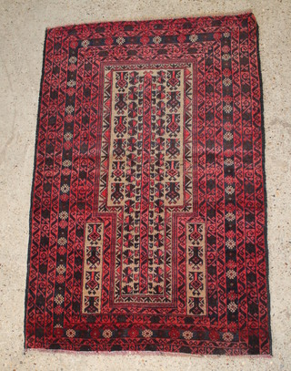 A red and brown ground Belouch prayer rug 59" x 39" 