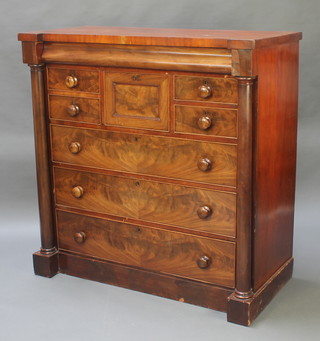 A Victorian Scots mahogany chest fitted a secret drawer above 1 long and 4 short drawers above 3 long drawers with tore handles and columns to the sides 50" x 49" x 23"  