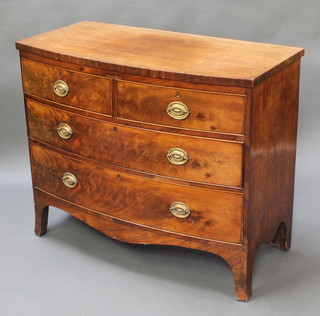 A Georgian mahogany bow front chest of 2 short and 2 long drawers raised on splayed bracket feet 33"h x 39"w x 20"d 
