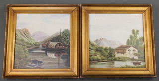 A pair of framed Minton tiles of river landscapes 5 1/2" 