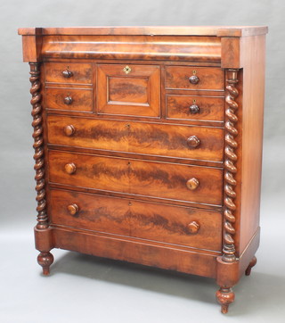 A Victorian Scottish mahogany chest of 1 short drawer flanked by 4 short drawers above 3 long drawers with spiral turned columns to the sides 56 1/2"h x 48"w x 22"d 
