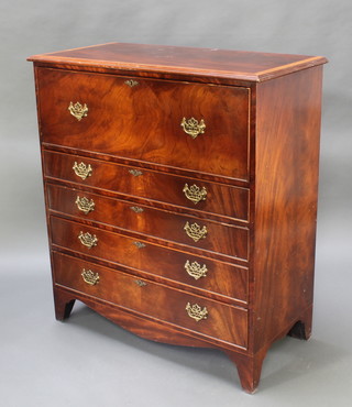 A 19th Century mahogany chest with crossbanded top fitted a secretaire drawer above 4 long drawers 42"h x 38 1/2"w x 19"d 