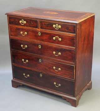 A Georgian mahogany chest with crossbanded top above 2 short and 4 long drawers, raised on bracket feet 41"h x 39"w x 20"d 