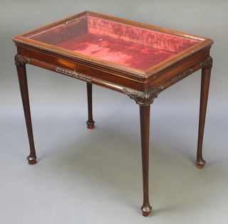 A rectangular Victorian bijouterie table, raised on carved club supports 26"h x 39"w x 20"d 