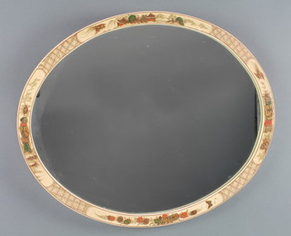 A 1930's oval plate wall mirror contained in a white lacquered chinoiserie style frame 17" x 20 1/2" 