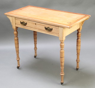 A late Victorian bleached oak side table fitted 1 long drawer, raised on turned supports 29" x 35"w x 18"d 