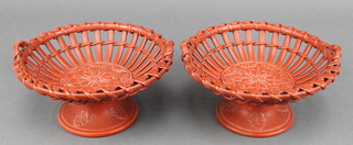 A pair of Regency ochre coloured ceramic tazzas with formal floral decoration 7" 