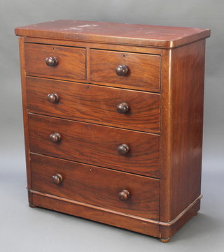 A Victorian mahogany D shaped chest of 2 short and 3 long drawers with tore handles raised on a platform base 43"h x 39 1/2"w x 19"d 