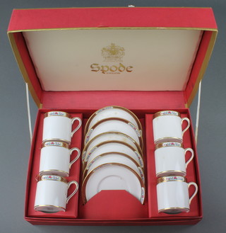 A Spode Richmond pattern boxed set of 6 coffee cans and saucers