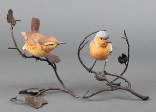A Coalport figure of a Wren on a metal branch 7", a ditto of a Tit 