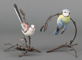 A Coalport figure of a Bluetit on a metal branch 5", a ditto of a Wagtail 5" 