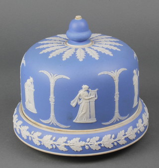 A Jasperware high dome cheese dish and cover with classical figures 7" 