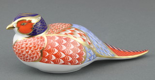 A Royal Crown Derby Imari pattern paperweight in the form of a pheasant 7", boxed