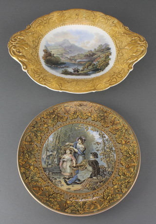 A Victorian Prattware tazza with mountain landscape 12", a ditto plate decorated figures picking hops 5" 