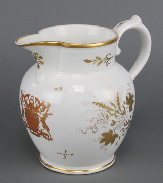 A 19th Century English jug decorated the arms of the worshipful company of bakers, in the style of Coalport 6" 
