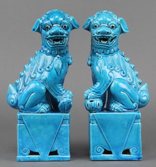 A pair of Chinese turquoise dogs of fo 10"