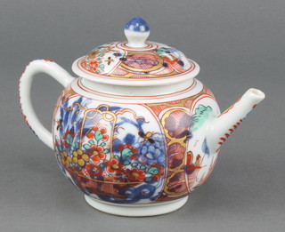An 18th Century Chinese Imari pattern bulbous teapot and cover the clobbered decoration with  flowers 4 1/2" 