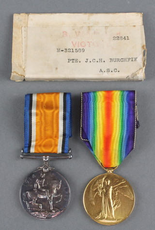 A pair British War medal and Victory medal to 321589 Pte. J C H Burchfield Army Service Corps 