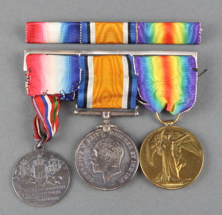 A pair of medals British War medal and Victory medal to DM2-097260 Pte. H J Huggett Army Service Corps together with a French silver commemorative medal and ribbon bar (possibly entitled to 1914-15 Star) 