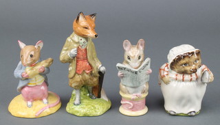 3 Beswick Beatrix Potter figures - Johnny Town Mouse eating corn 3 1/2", Tailor of Gloucester 3 1/2" and Mrs Tiggy Winkle 3" and a Royal Albert Beatrix Potter figure Mr Todd 5" 