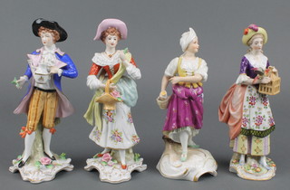 A Continental porcelain figure of a gentleman 8" and 3 ditto figures of ladies 8"