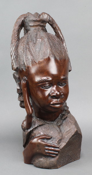 An African carved hardwood bust of a lady 11" 