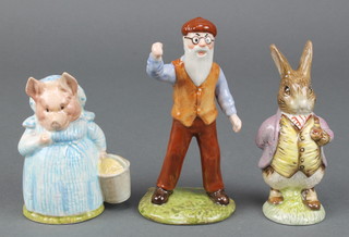 2 Beswick Beatrix Potter figures Aunt Pettitoes 3 1/2" and Mr McGregor 5" together with a Royal Albert Ditto Mr Benjamin Bunny 4 1/2" 