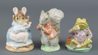 A Border Fine Arts Beatrix Potter figure Hunca Munca and Baby 4", a Beswick ditto Mr Jeremy Fisher 3" and a Royal Albert ditto Timmy Tiptoes 4" 